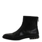 Black Leather Logo Ankle Boots Studded Shoes