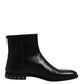 Black Leather Logo Ankle Boots Studded Shoes