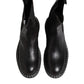Black Leather Mid Calf Boots Flats Shoes