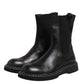 Black Leather Mid Calf Boots Flats Shoes