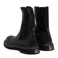 Black Leather Mid Calf Boots Flats Shoes