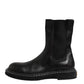 Black Leather Mid Calf Boots Flats Shoes