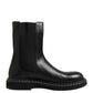 Black Leather Mid Calf Boots Flats Shoes