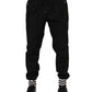 Black Cotton Logo Tape Men Jogger Pants