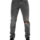 Gray Cotton Logo Plaque Denim Jeans