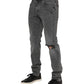 Gray Cotton Logo Plaque Denim Jeans