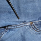 Blue Washed Tattered Logo Plaque Denim Jeans