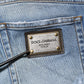Blue Washed Tattered Logo Plaque Denim Jeans