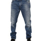 Blue Washed Cotton Logo Plaque Denim Jeans