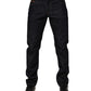 Dark Blue Cotton Logo Plaque Men Denim Jeans