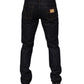 Dark Blue Cotton Logo Plaque Men Denim Jeans