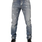 Blue Cotton Tattered Slim Fit Men Denim Jeans