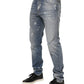 Blue Cotton Tattered Slim Fit Men Denim Jeans