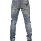 Blue Cotton Tattered Slim Fit Men Denim Jeans