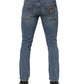 Blue Cotton Tattered Skinny Logo Denim Jeans