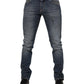 Blue Washed Skinny Logo Plaque Men Denim Jeans