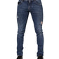 Blue Cotton Logo Plaque Skinny Men Denim Jeans