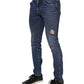 Blue Cotton Logo Plaque Skinny Men Denim Jeans