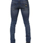 Blue Cotton Logo Plaque Skinny Men Denim Jeans