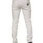 White Cotton Logo Plaque Slim Fit Denim Jeans