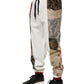 White Patchwork Jogger Pants