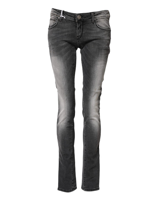 Dark Gray Cotton Slim Fit Denim Low Waist Denim Jeans