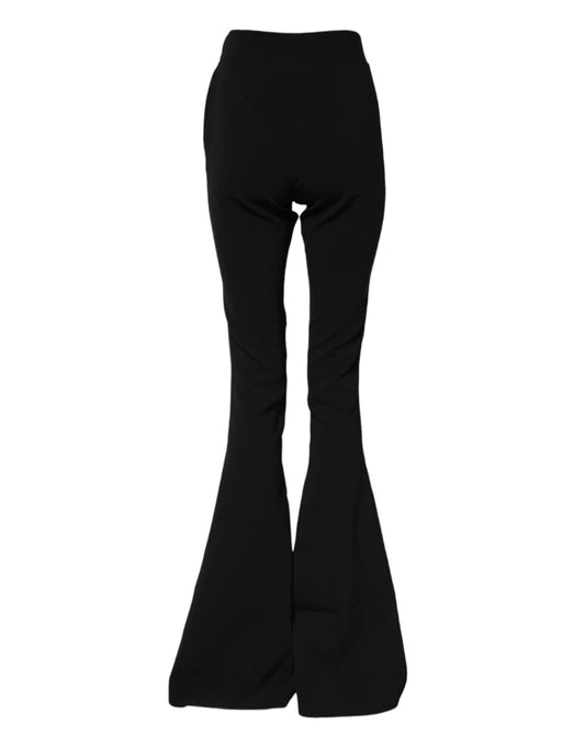 Black Polyester High Waisted Flared Pants