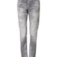 Gray Washed Mid Waist Tapered Denim Jeans