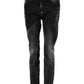 Black Washed Mid Waist Tapered Denim Jeans