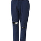Blue Cotton Mid Waisted Jogger Pants