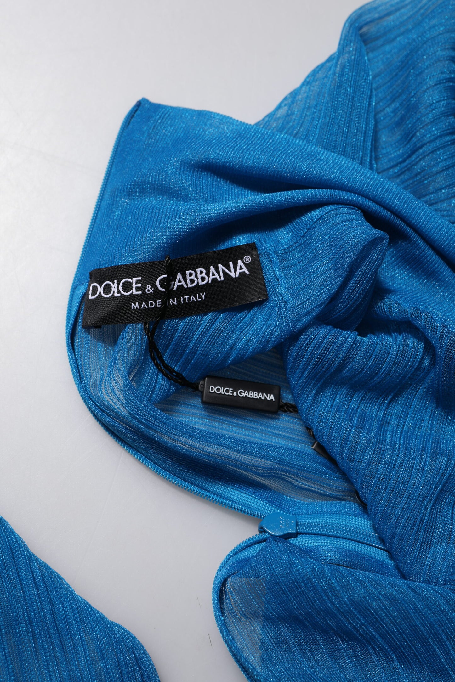 Blue See Through Turtleneck Long Sleeves Top