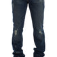 Chic Blue Wash Painted Slim Fit Jeans