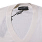 White Cashmere Logo V-neck Pullover Sweater