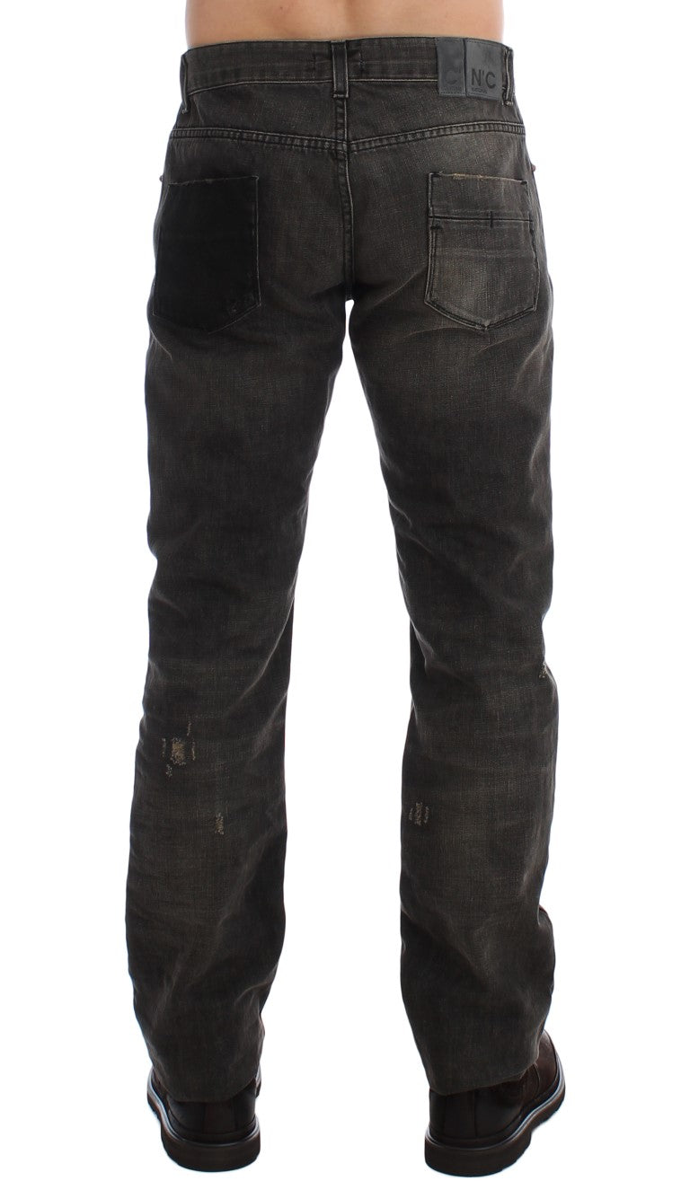 Elegant Gray Regular Fit Denim Jeans