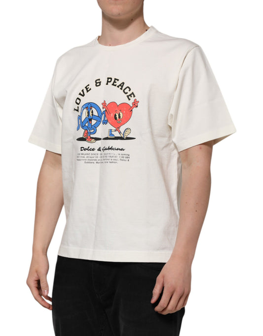 White Love Peace Cotton Men Crew Neck T-shirt