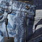 Blue Floral Print Denim Cotton Hot Pants Shorts
