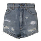 Blue Tattered Denim Cotton Hot Pants Shorts