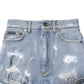 Blue Tattered Denim Cotton Hot Pants Shorts