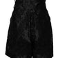Black Floral Embroidery Silk High Waist Shorts