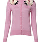 Pink Floral Detailing Cardigan Sweater