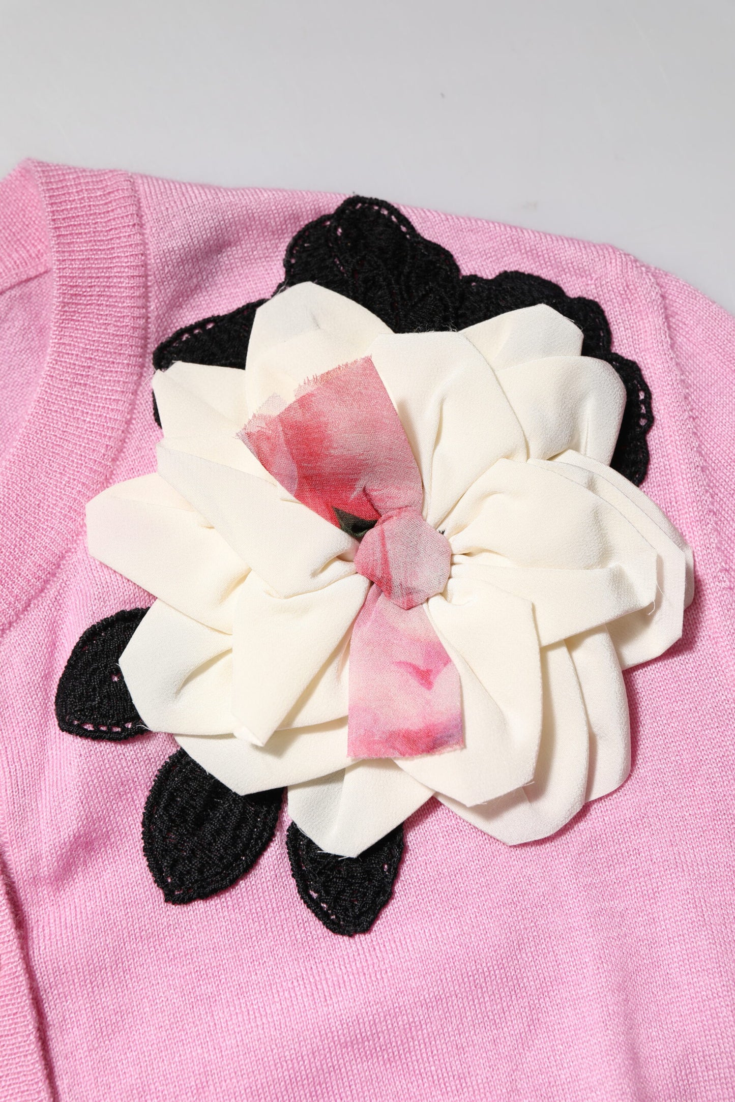 Pink Floral Detailing Cardigan Sweater
