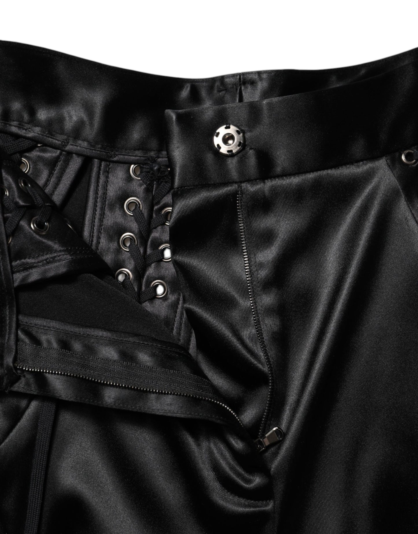 Black Lace Details High Waist Skinny Pants