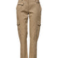 Beige Mid Waist Cargo Tapered Pants