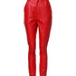 Red Viscose High Waist Tapered Trouser Pants