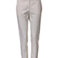 White Wool Mid Waist Tapered Trouser Pants