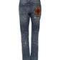 Blue Cotton Tattered Mid Waist Denim Jeans