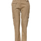 Beige Mid Waist Cargo Tapered Pants