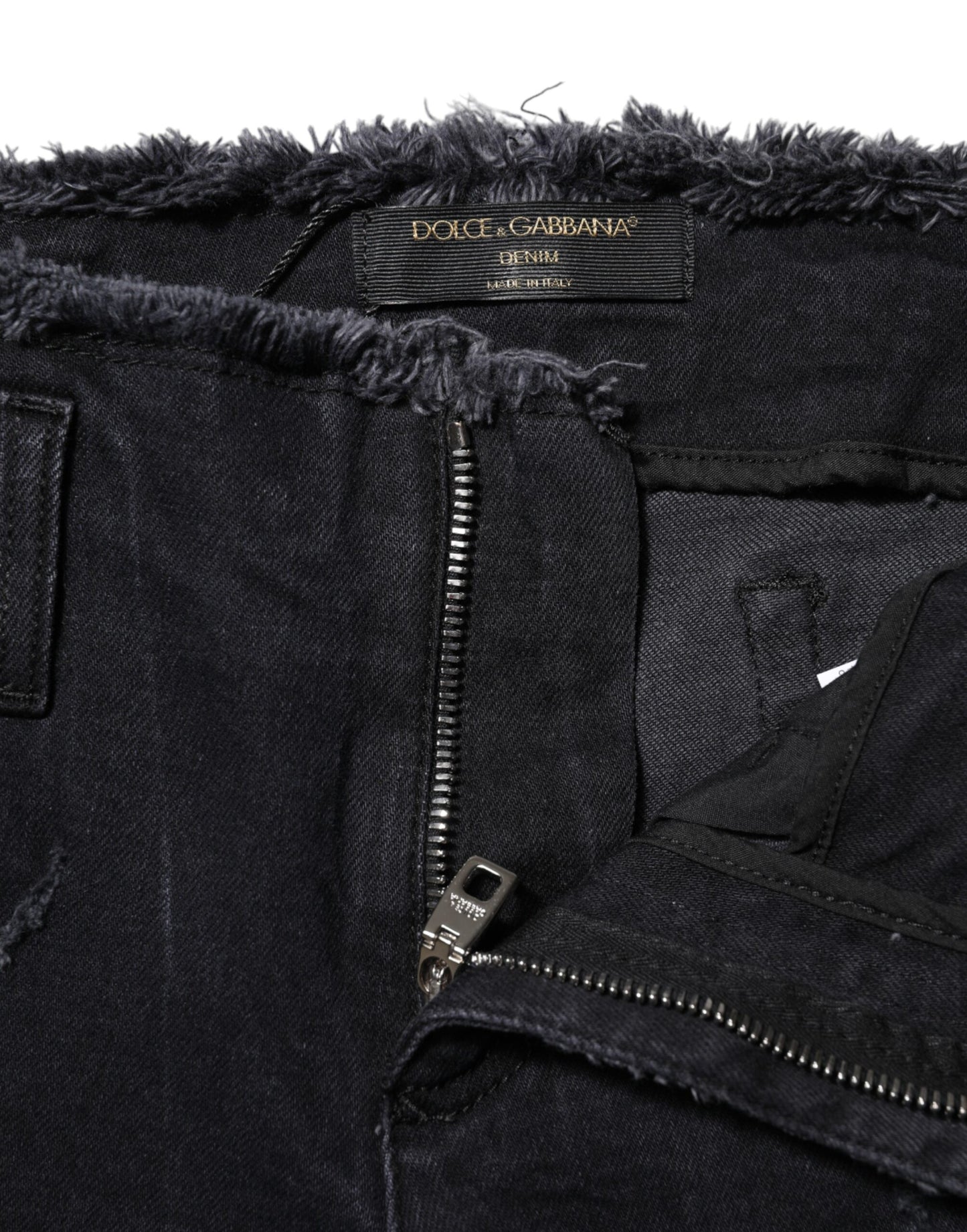 Black Cotton Tattered Skinny Denim Jeans