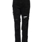 Black Cotton Tattered Mid Waist Denim Jeans