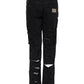 Black Cotton Tattered Mid Waist Denim Jeans